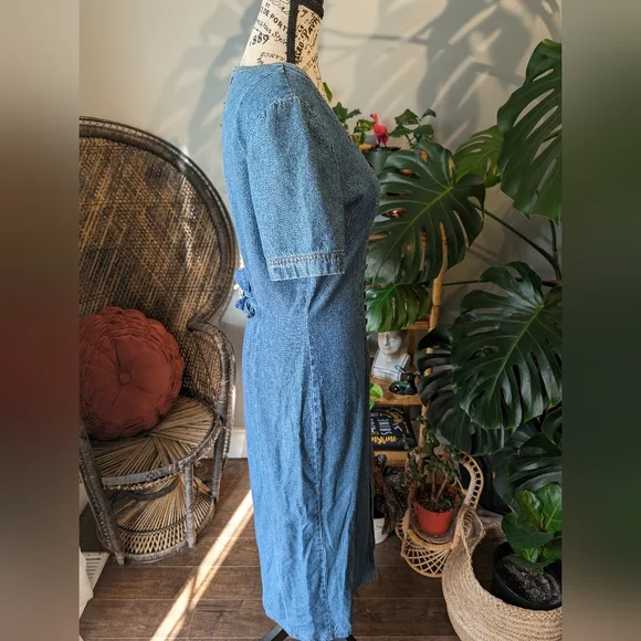 1990s Vintage Denim Women's Faux Button Up Dress Size 8 - Picture 5 of 10
